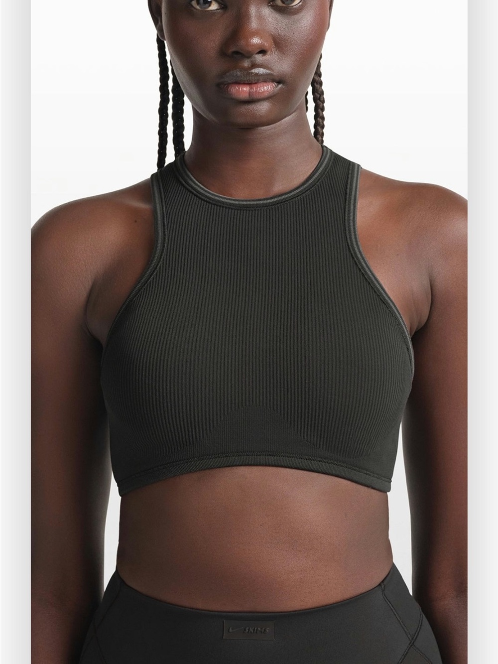 SKIMS Ribbed Seamless Racer FrontHigh-Neck Sports Bra Obsidian